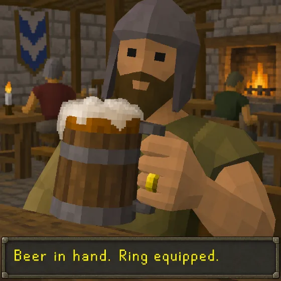 Beer in hand. Ring equipped.